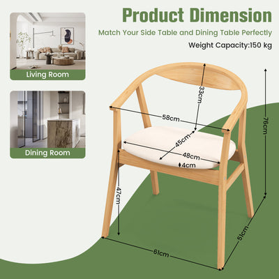 Silla decorativa de bambú con respaldo curvo y cojín de asiento acolchado suave - Natural