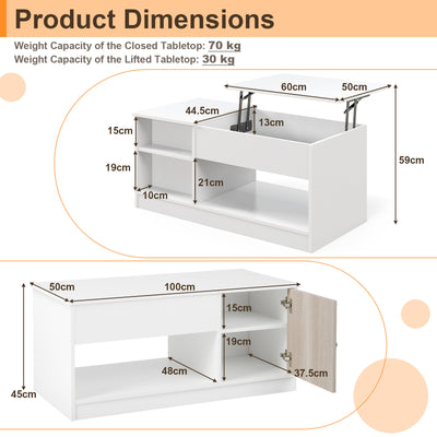 Modern Cocktail Table with Lift Tabletop and Hideaway Compartments