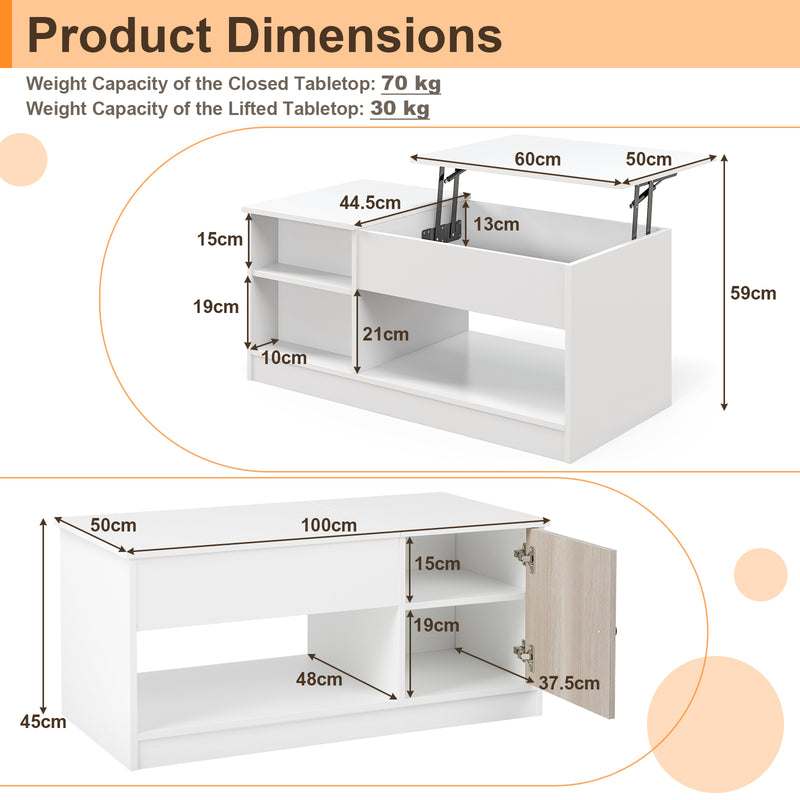 Modern Cocktail Table with Lift Tabletop and Hideaway Compartments