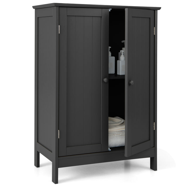 Mueble de baño de dos puertas con estante, color negro