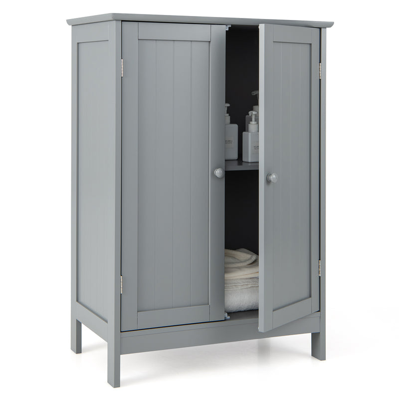 Mueble de baño de suelo con dos puertas y estante, color gris