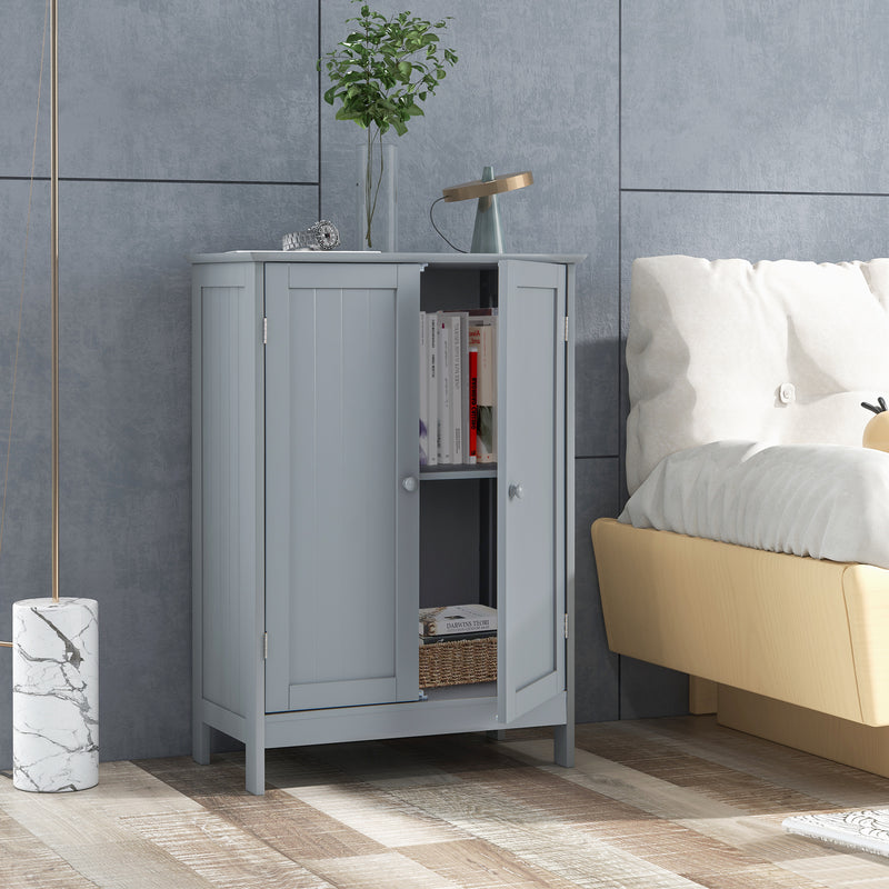 Mueble de baño de suelo con dos puertas y estante, color gris