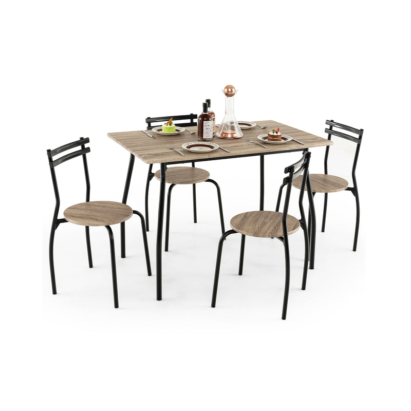 Juego de mesa de comedor de 5 piezas para 4 personas, color natural