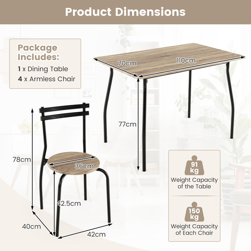 Juego de mesa de comedor de 5 piezas para 4 personas, color natural