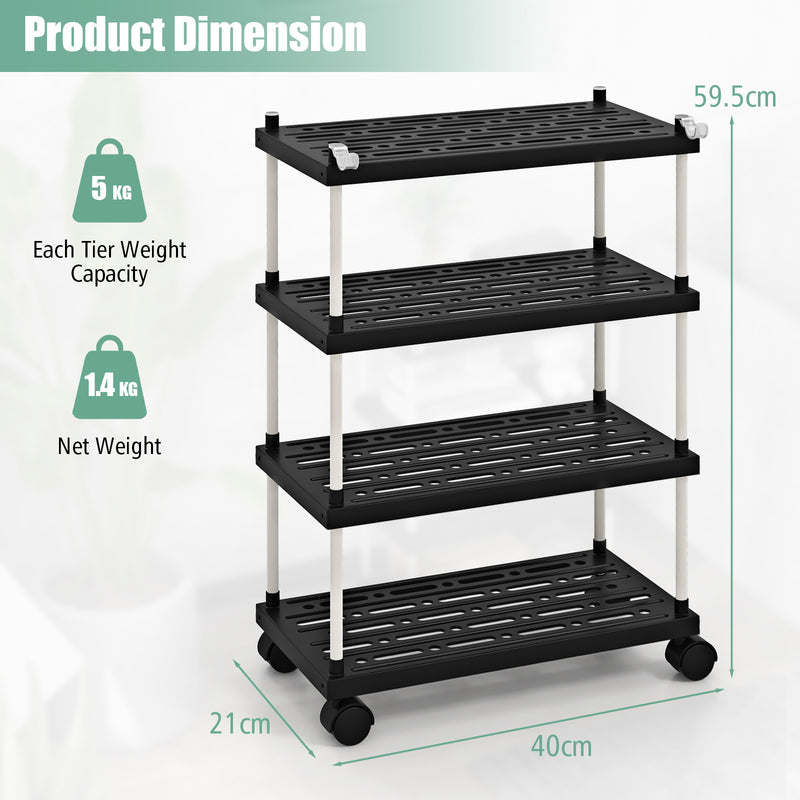 4-Tier Slim Storage Cart with Lockable Wheels-Black