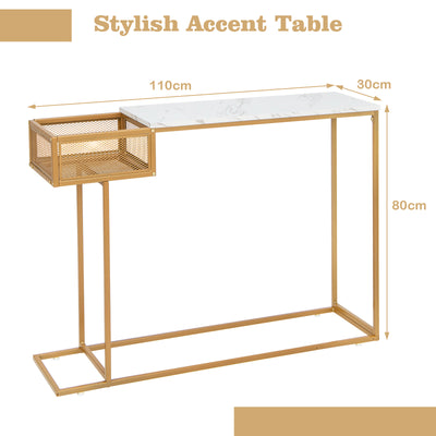 Gold Console Table with Storage Basket and Sturdy Metal Frame-Golden