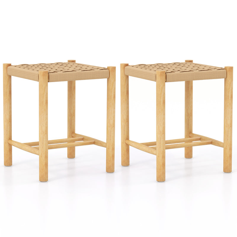 Juego de 2 taburetes de comedor con estructura de madera de caucho y asiento de papel tejido - 36 x 36 x 45 cm