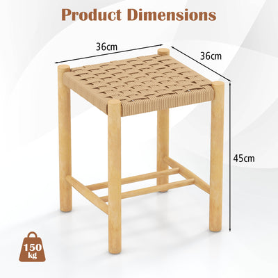 Juego de 2 taburetes de comedor con estructura de madera de caucho y asiento de papel tejido - 36 x 36 x 45 cm