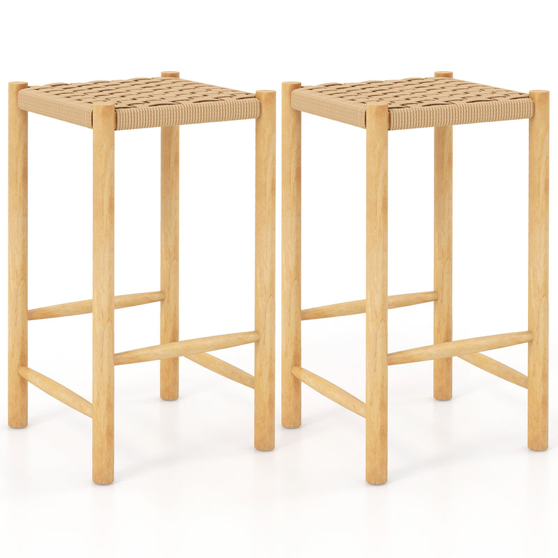 Juego de 2 taburetes de comedor con estructura de madera de caucho y asiento de papel tejido - 36 x 36 x 65 cm