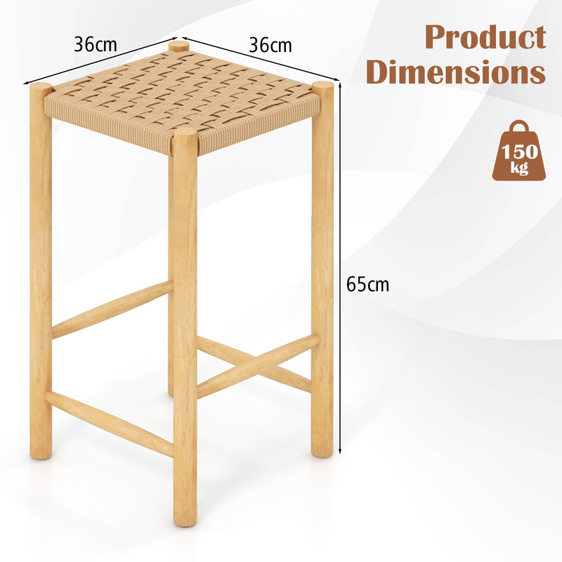 Juego de 2 taburetes de comedor con estructura de madera de caucho y asiento de papel tejido - 36 x 36 x 65 cm