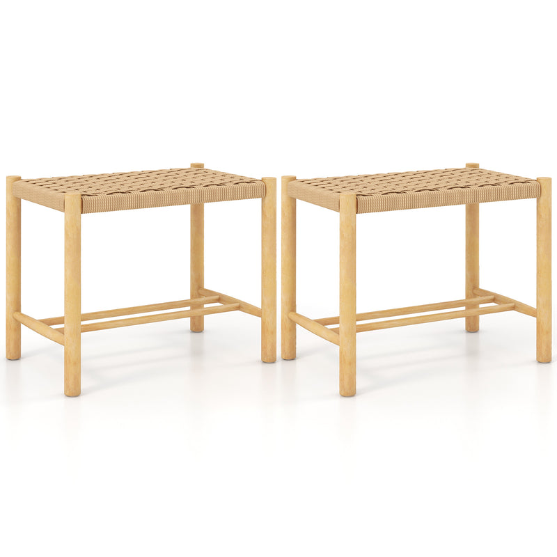 Juego de 2 taburetes de comedor con estructura de madera de caucho y asiento de papel tejido - 56 x 36 x 45 cm