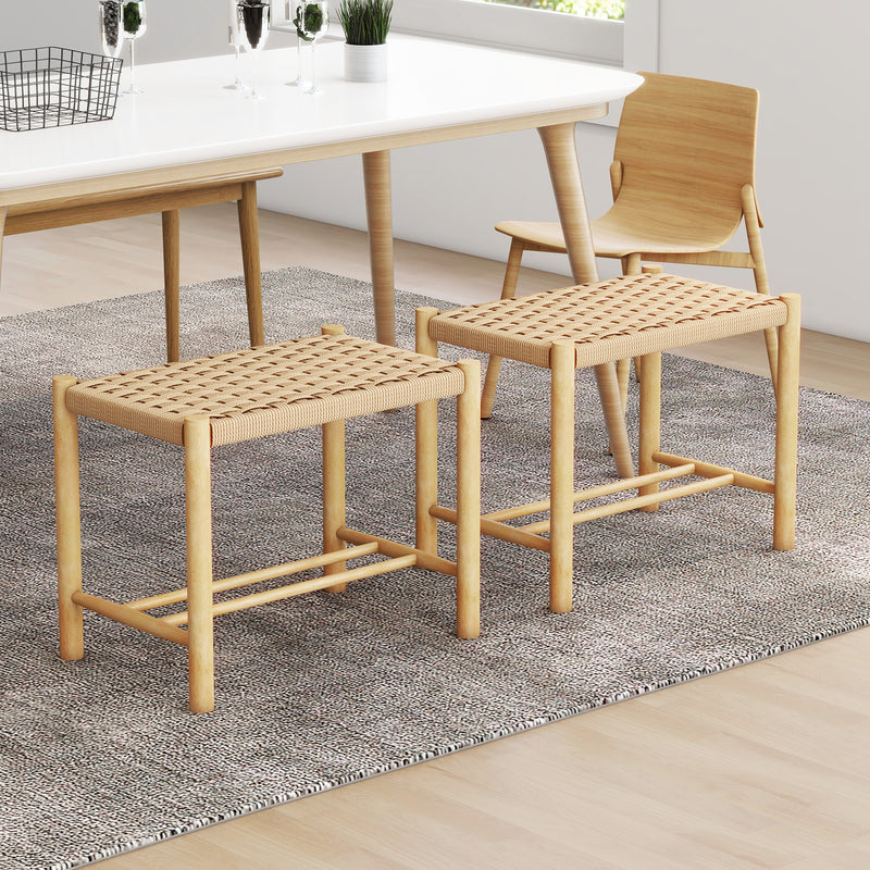 Juego de 2 taburetes de comedor con estructura de madera de caucho y asiento de papel tejido - 56 x 36 x 45 cm