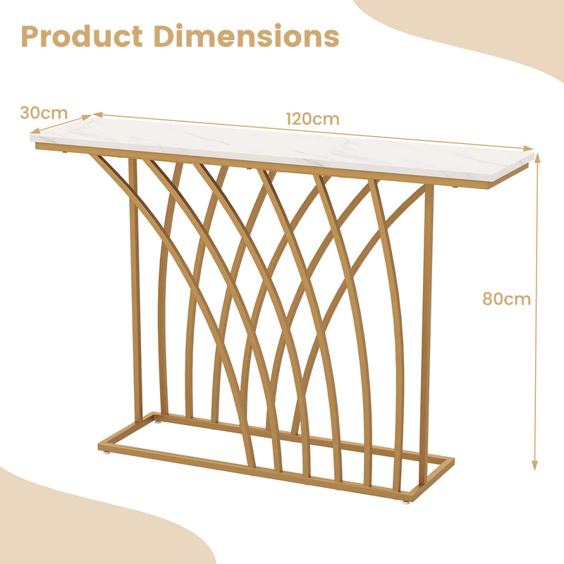 120cm Console Table with Faux Marble Tabletop-White