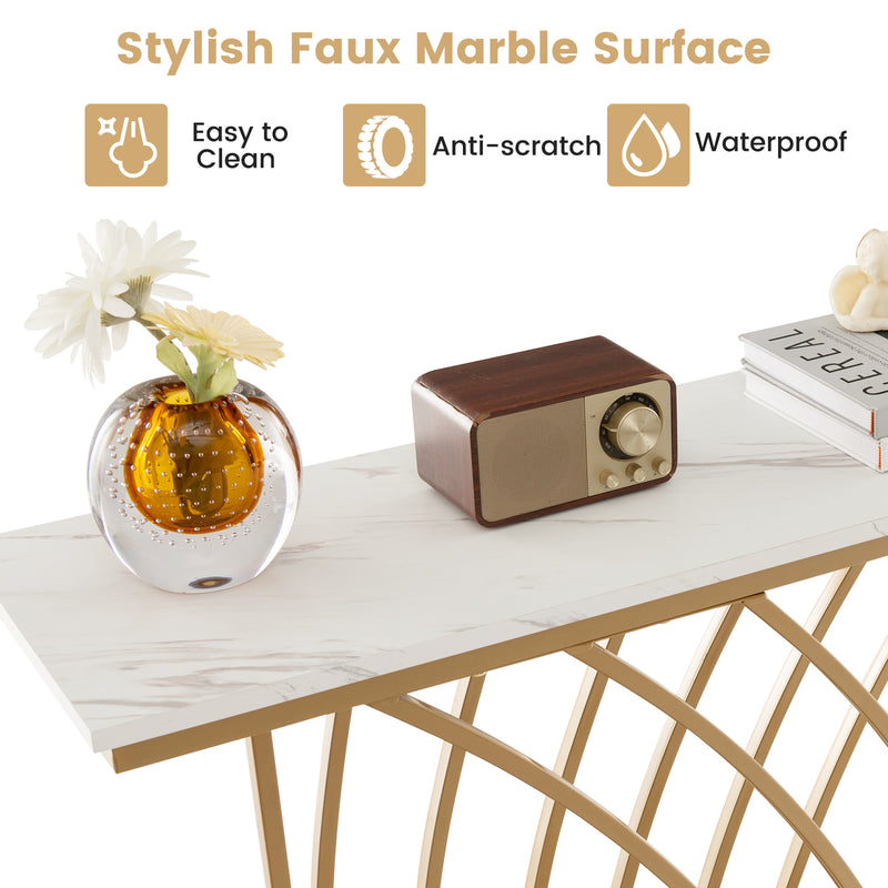 120cm Console Table with Faux Marble Tabletop-White