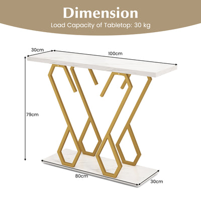 Faux Marble Console Table with Adjustable Foot Pads-White