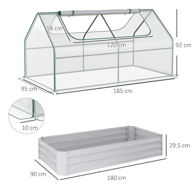 Outsunny Raised Garden Bed with Greenhouse, Steel Planter Box with Plastic Cover, Roll Up Window, Dual Use for Flowers, Vegetables, Fruits, Clear