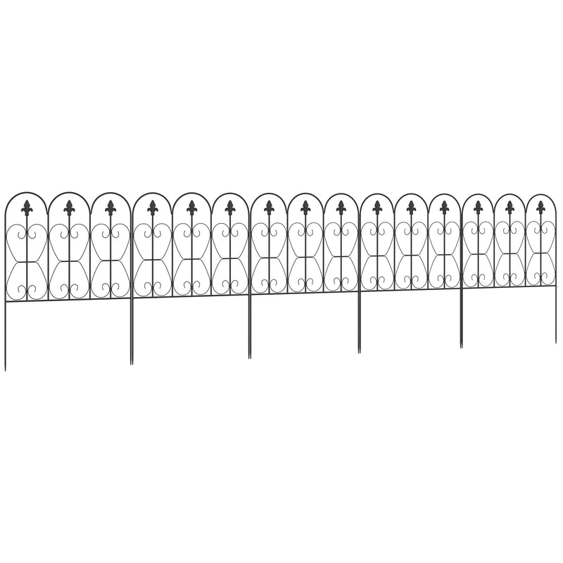 Outsunny Decorative Garden Fencing, 5PCs Outdoor Picket Fence Panels, Rustproof Metal Wire Landscape Flower Bed Border Edging Animal Barrier, Black