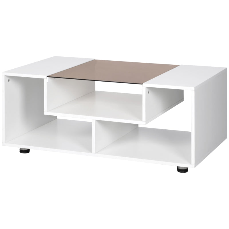 Modern Coffee Table With Tempered Glass Top, White