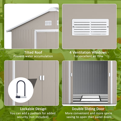 Outsunny 13 x 11ft Garden Metal Storage Shed Outdoor Storage Shed with Foundation Ventilation & Doors, Light Grey