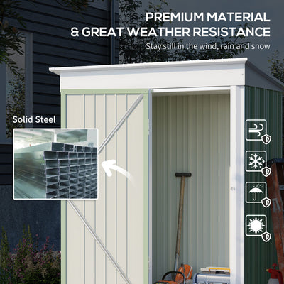 Outsunny 5'x3'x6' Metal Garden Shed Roofed Lean-to Shed for Tool Motor Bike, with Adjustable Shelf, Lock, Gloves, Green