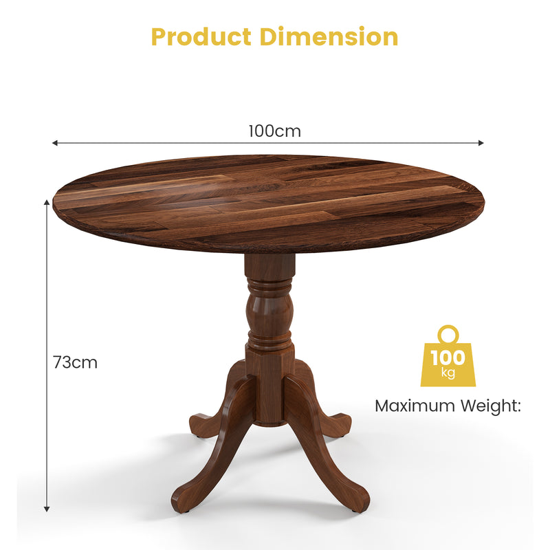 Wooden Dining Table with Round Tabletop and Curved Trestle Legs-Walnut