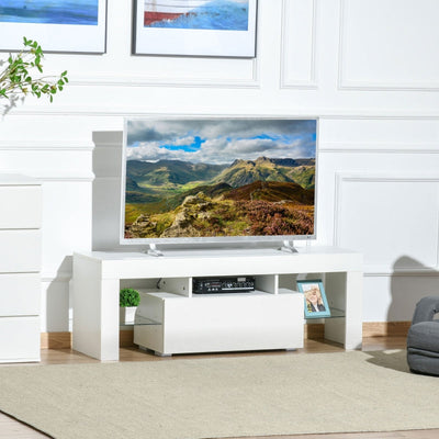 High Gloss Futuristic TV Stand, With LED Lights - White