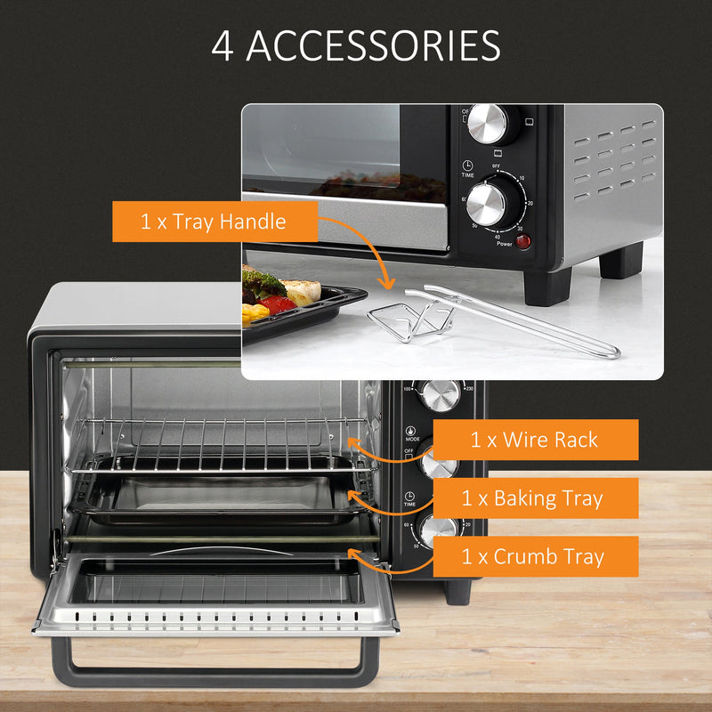 HOMCOM Convection Mini Oven, 16L Countertop Electric Grill, Toaster Oven with Adjustable Temperature, 60 Min Timer, Crumb Tray, Wire Rack, 1400W