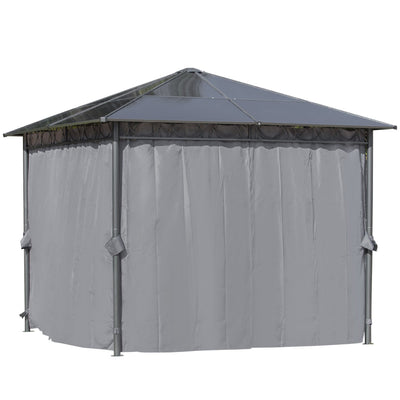 Outsunny 3 x 3(m) Hardtop Gazebo with UV Resistant Polycarbonate Roof, Steel & Aluminum Frame, Garden Pavilion with Curtains, Grey