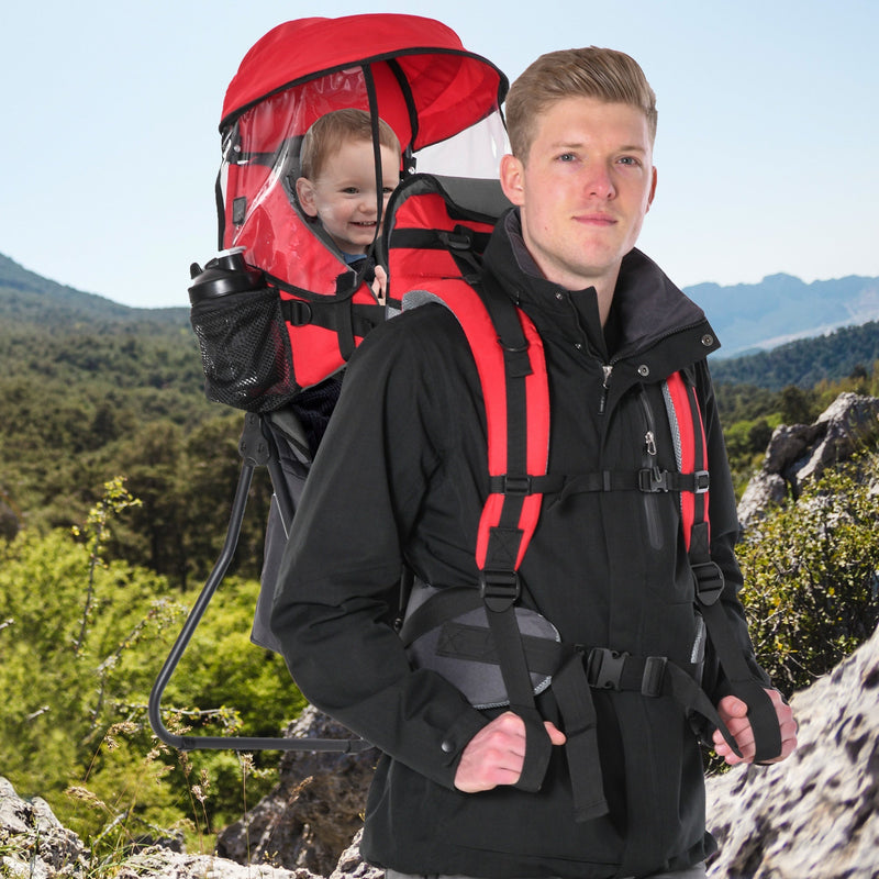 Baby Backpack Carrier for Hiking with Ergonomic Hip Seat Detachable Rain Cover, Red