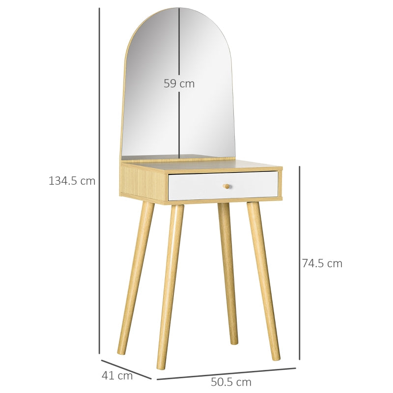 Modern Dressing Table With Large Mirror, Natural