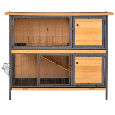 2-Floor Rabbit Hutch, Slide-Out Tray Feeding Trough Lockable Door