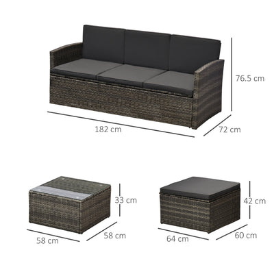 Outsunny 4-Seater Outdoor Garden Rattan Furniture Set w/ Table Grey