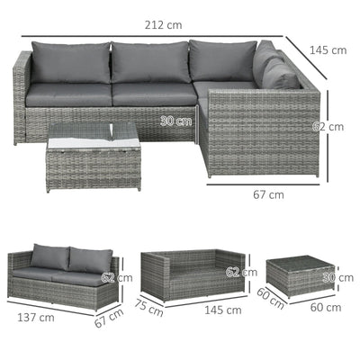 3 PCs Rattan Sofa Set- Grey