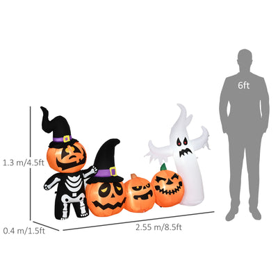 HOMCOM Next Day Delivery 8.5ft Inflatable Halloween Skeleton Pumpkin Ghost and White Ghost with Three Pumpkins, Blow-Up Outdoor LED Display