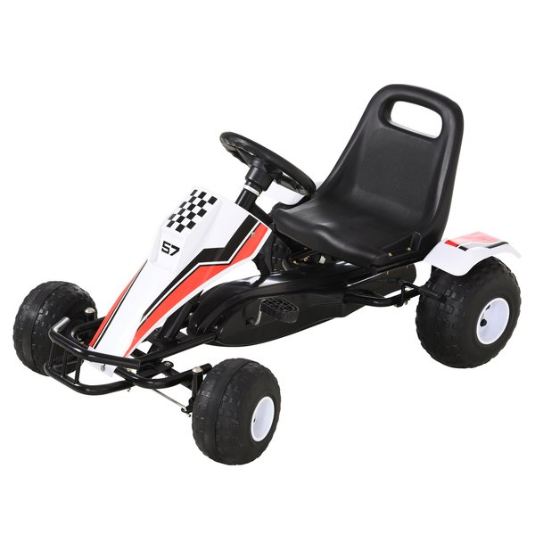 Kids Adjustable Seat Pedal Go-Kart - White/Red