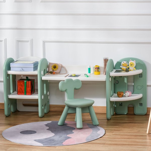 Kids Adjustable Table And Chair Set 2 Piece Green White For 1-4 Years Old