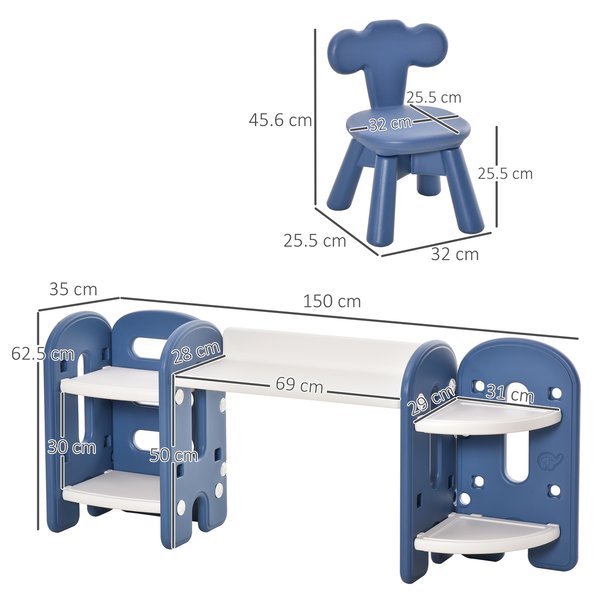 Kids Adjustable And Chair Set 2 Piece Blue White For 1-4 Years Old