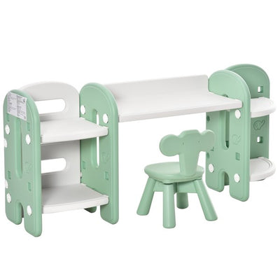 Kids Adjustable Table And Chair Set 2 Piece Green White For 1-4 Years Old