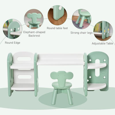 Kids Adjustable Table And Chair Set 2 Piece Green White For 1-4 Years Old