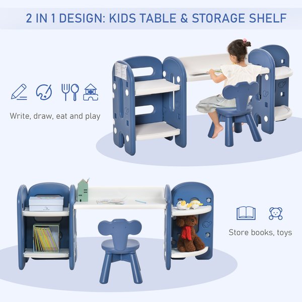 Kids Adjustable And Chair Set 2 Piece Blue White For 1-4 Years Old