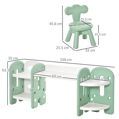 Kids Adjustable Table And Chair Set 2 Piece Green White For 1-4 Years Old