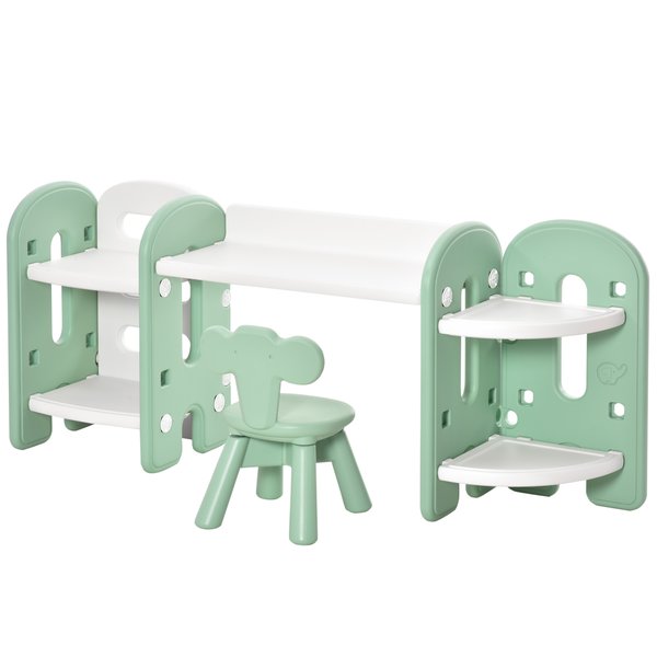 Kids Adjustable Table And Chair Set 2 Piece Green White For 1-4 Years Old