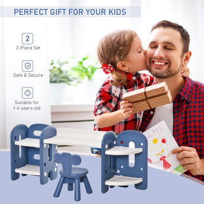 Kids Adjustable And Chair Set 2 Piece Blue White For 1-4 Years Old