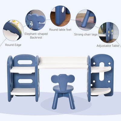 Kids Adjustable And Chair Set 2 Piece Blue White For 1-4 Years Old