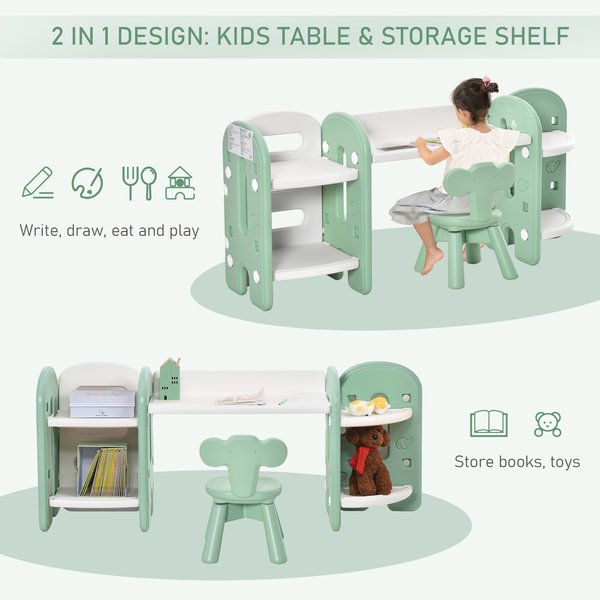 Kids Adjustable Table And Chair Set 2 Piece Green White For 1-4 Years Old