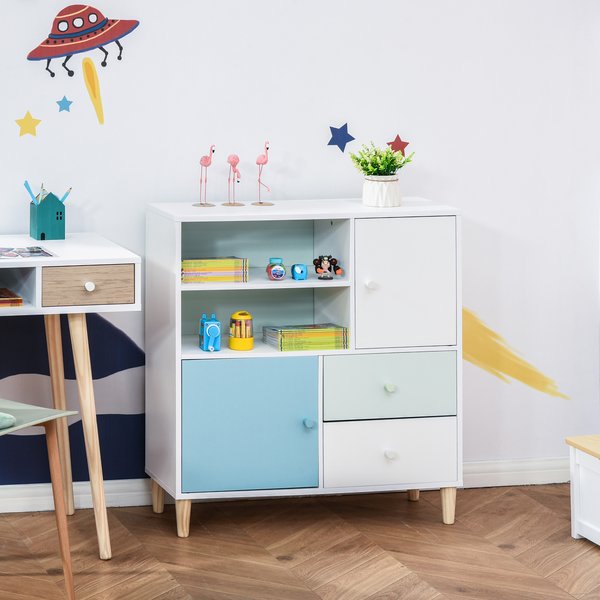 Kids Bookcase Multi-Shelf Cabinet Drawer - Blue