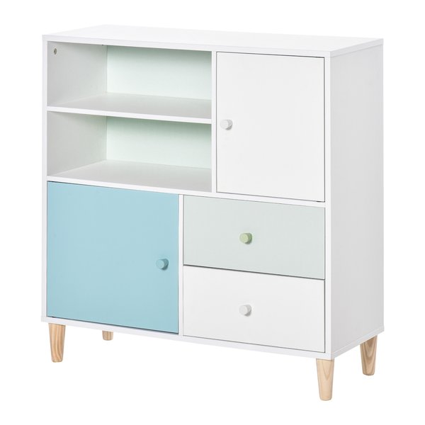 Kids Bookcase Multi-Shelf Cabinet Drawer - Blue