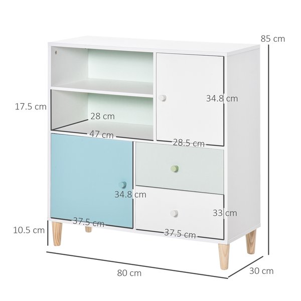 Kids Bookcase Multi-Shelf Cabinet Drawer - Blue