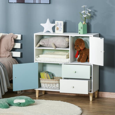 Kids Bookcase Multi-Shelf Cabinet Drawer - Blue