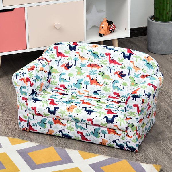 Kids Cartoon Dinosaur Wooden Frame 2-Seater Sofa - Multicolor